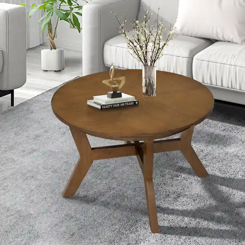 Table basse ronde en bois de 32 pouces, style Mid-Century, pour salon