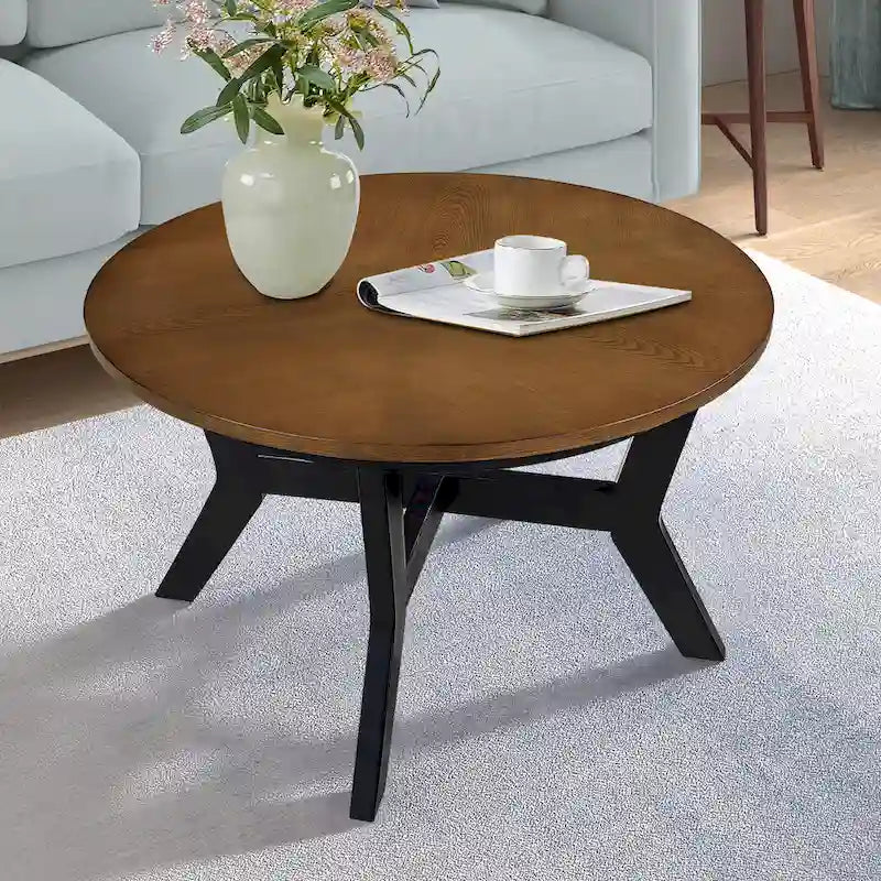 Table basse ronde en bois de 32 pouces, style Mid-Century, pour salon