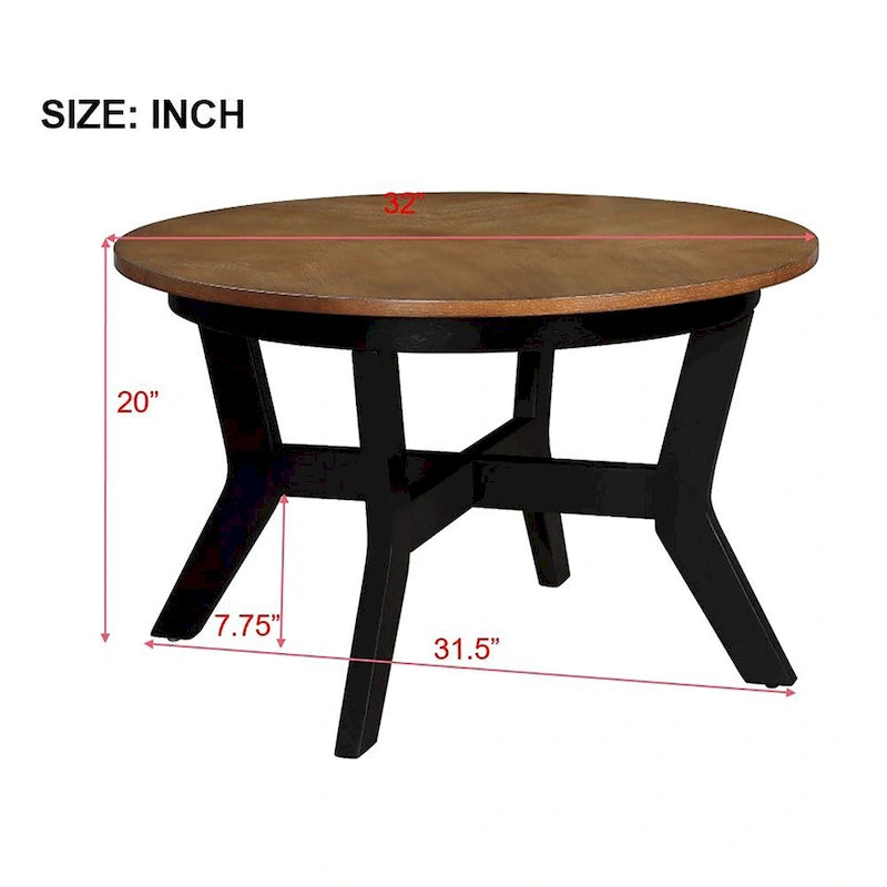 Table basse ronde en bois de 32 pouces, style Mid-Century, pour salon