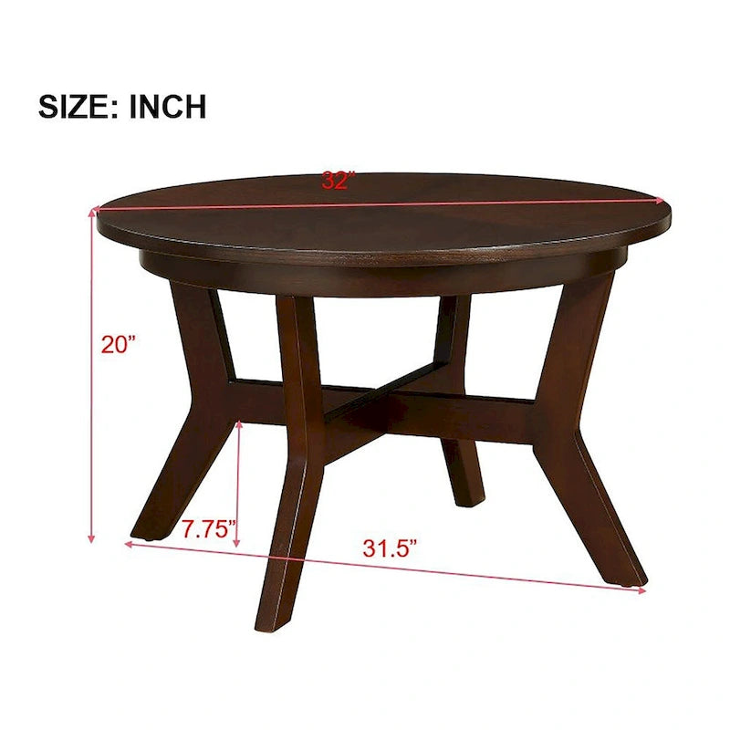 Table basse ronde en bois de 32 pouces, style Mid-Century, pour salon
