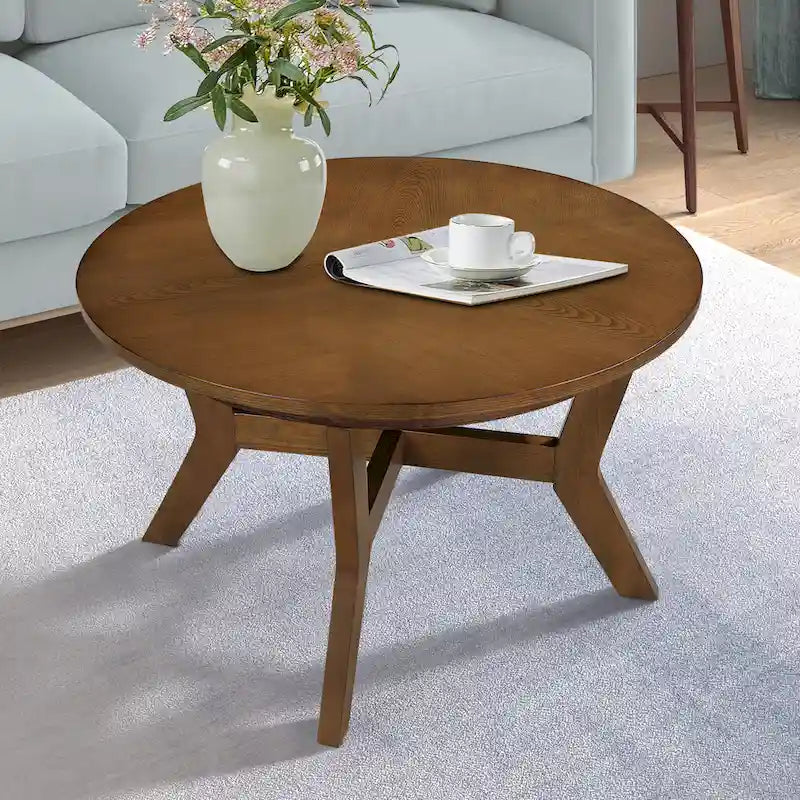 Table basse ronde en bois de 32 pouces, style Mid-Century, pour salon