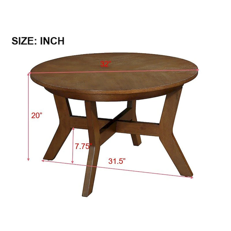 Table basse ronde en bois de 32 pouces, style Mid-Century, pour salon