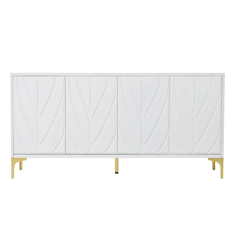 Bahut 4 portes sans poignées avec système push-to-open, idéal pour salle à manger, salon, chambre ou couloir.