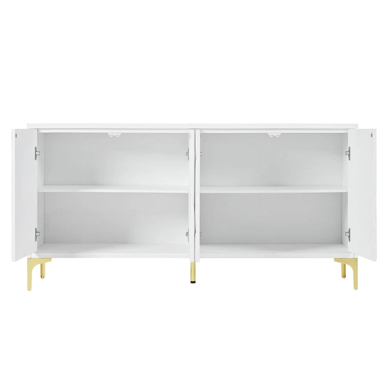 Bahut 4 portes sans poignées avec système push-to-open, idéal pour salle à manger, salon, chambre ou couloir.