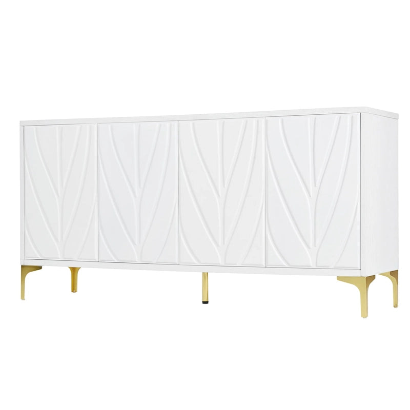 Bahut 4 portes sans poignées avec système push-to-open, idéal pour salle à manger, salon, chambre ou couloir.