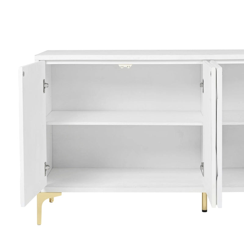 Bahut 4 portes sans poignées avec système push-to-open, idéal pour salle à manger, salon, chambre ou couloir.