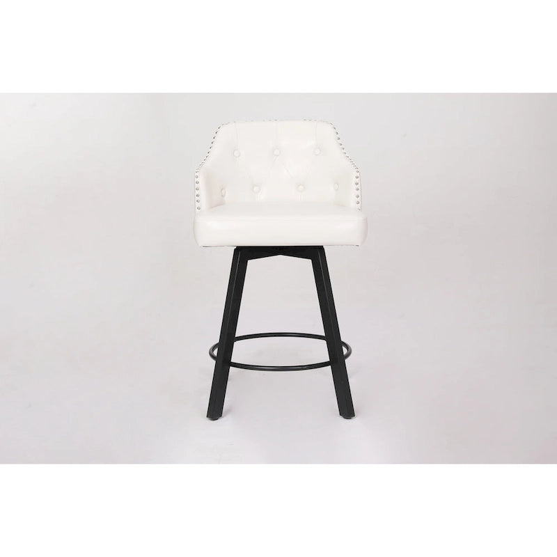 Tabouret de Bar Pivotant avec Dossier Capitonnée, Clous Décoratifs, Repose-Pieds en Métal, Pieds en Bois pour Îlot de Cuisine Salle à Manger Bar