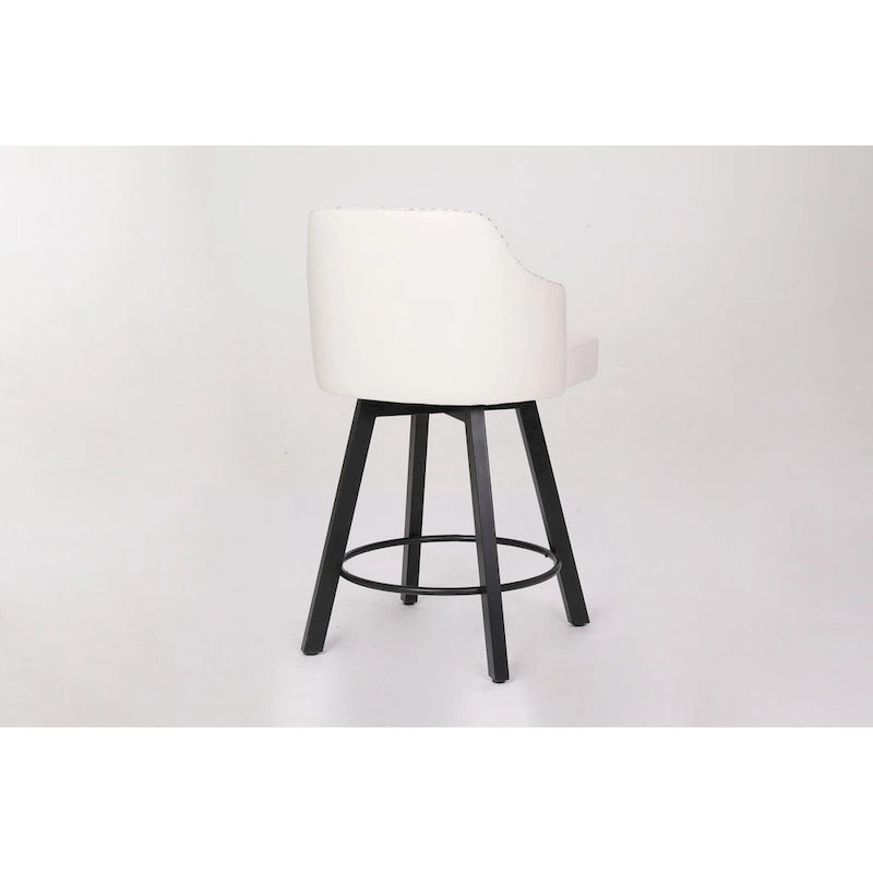 Tabouret de Bar Pivotant avec Dossier Capitonnée, Clous Décoratifs, Repose-Pieds en Métal, Pieds en Bois pour Îlot de Cuisine Salle à Manger Bar