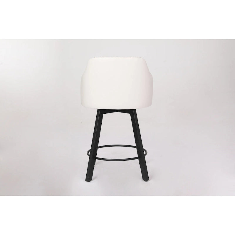 Tabouret de Bar Pivotant avec Dossier Capitonnée, Clous Décoratifs, Repose-Pieds en Métal, Pieds en Bois pour Îlot de Cuisine Salle à Manger Bar