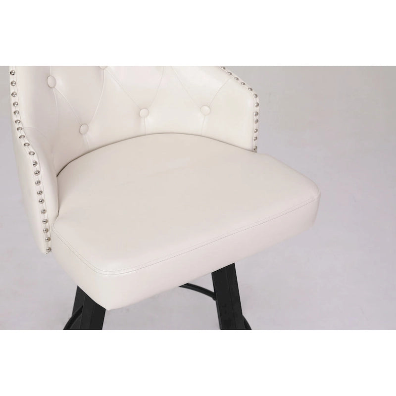 Tabouret de Bar Pivotant avec Dossier Capitonnée, Clous Décoratifs, Repose-Pieds en Métal, Pieds en Bois pour Îlot de Cuisine Salle à Manger Bar