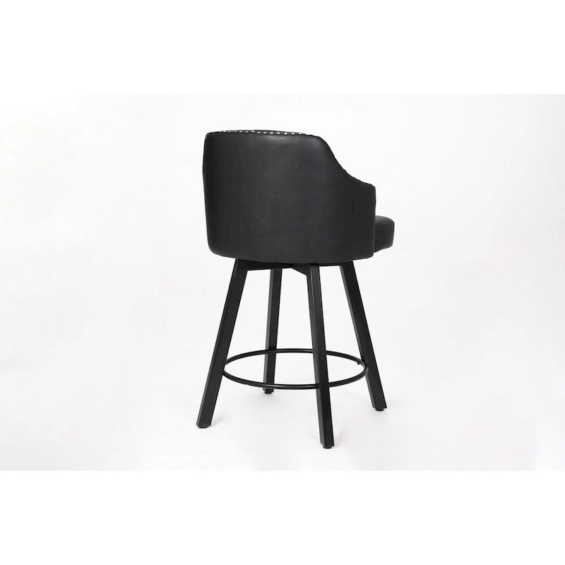 Tabouret de Bar Pivotant avec Dossier Capitonnée, Clous Décoratifs, Repose-Pieds en Métal, Pieds en Bois pour Îlot de Cuisine Salle à Manger Bar