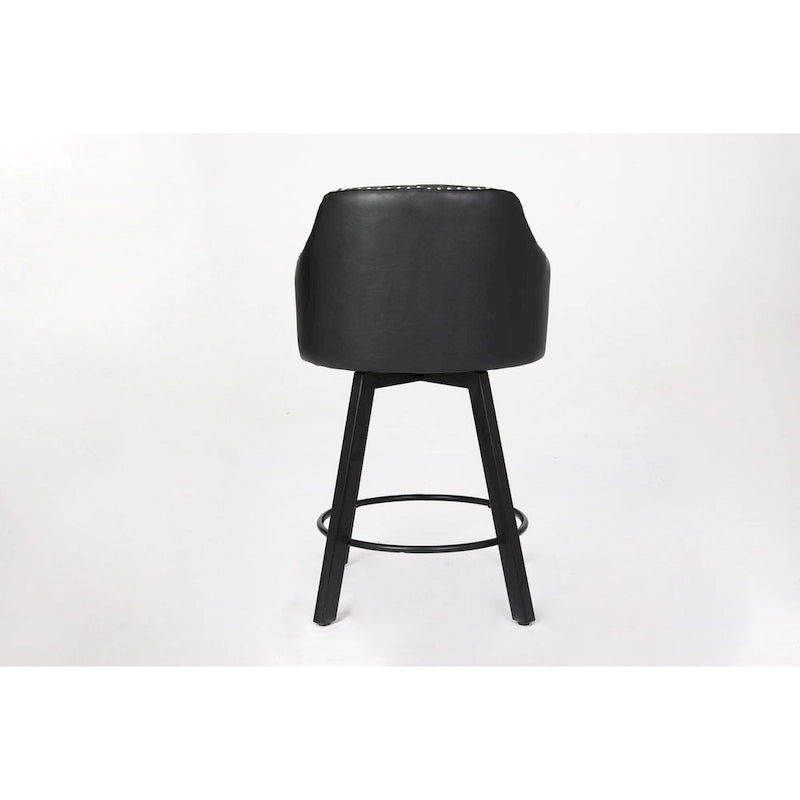 Tabouret de Bar Pivotant avec Dossier Capitonnée, Clous Décoratifs, Repose-Pieds en Métal, Pieds en Bois pour Îlot de Cuisine Salle à Manger Bar