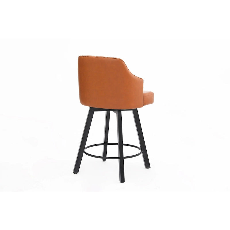 Tabouret de Bar Pivotant avec Dossier Capitonnée, Clous Décoratifs, Repose-Pieds en Métal, Pieds en Bois pour Îlot de Cuisine Salle à Manger Bar