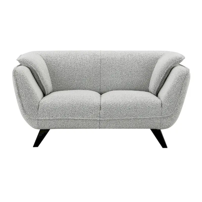 Causeuse en boucle gris clair avec coussins à ressorts ensachés et pieds en bois