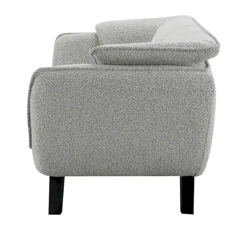Causeuse en boucle gris clair avec coussins à ressorts ensachés et pieds en bois