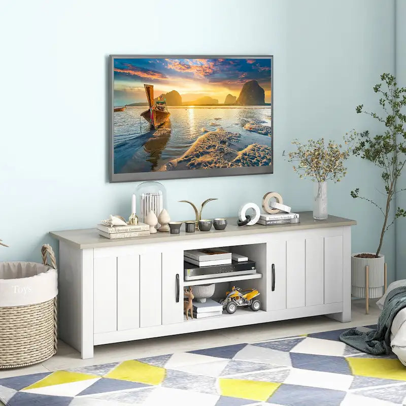 Meuble TV de ferme pour téléviseurs jusqu'à 65 pouces, console média avec rangement
