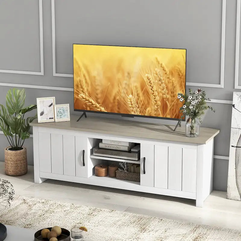 Meuble TV de ferme pour téléviseurs jusqu'à 65 pouces, console média avec rangement