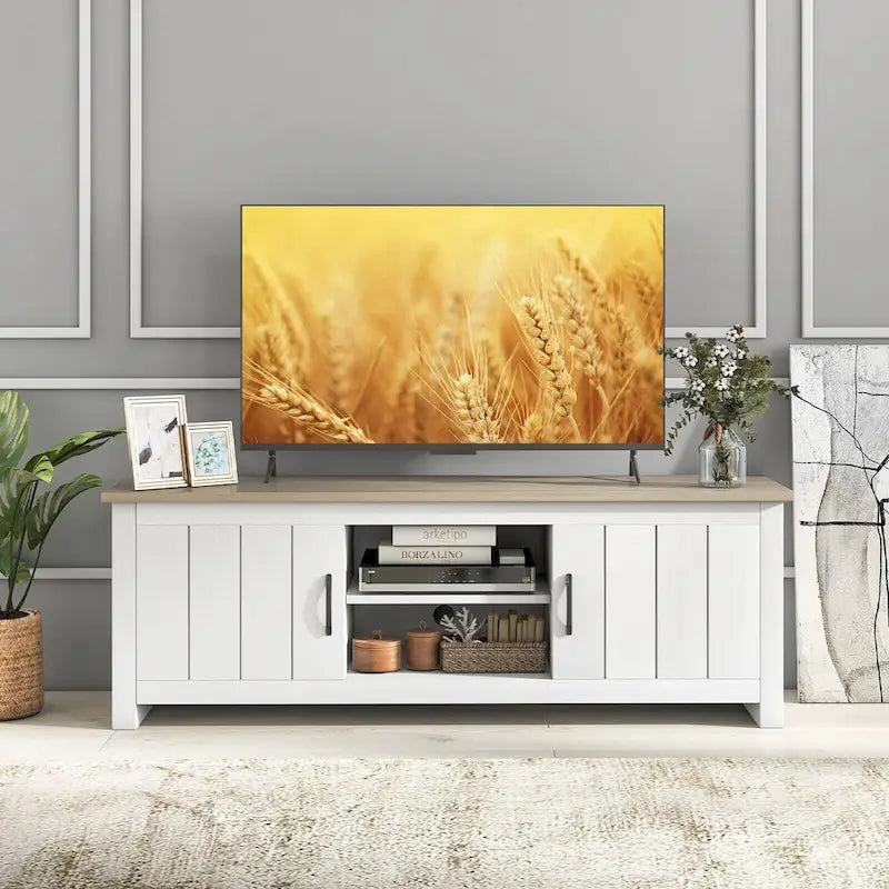 Meuble TV de ferme pour téléviseurs jusqu'à 65 pouces, console média avec rangement