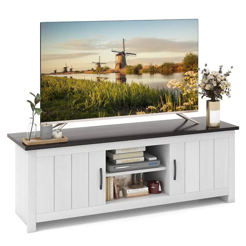 Meuble TV de ferme pour téléviseurs jusqu'à 65 pouces, console média avec rangement