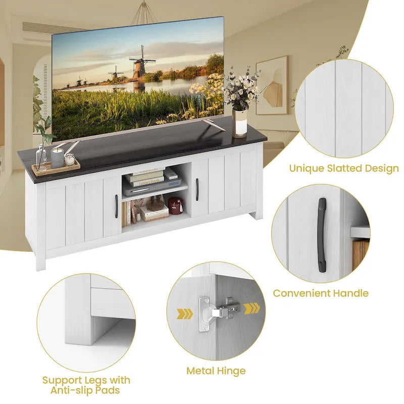 Meuble TV de ferme pour téléviseurs jusqu'à 65 pouces, console média avec rangement