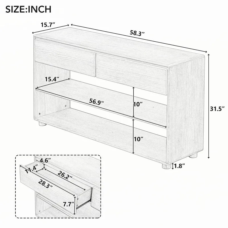 Console de table avec tiroirs et étagères pour entrée