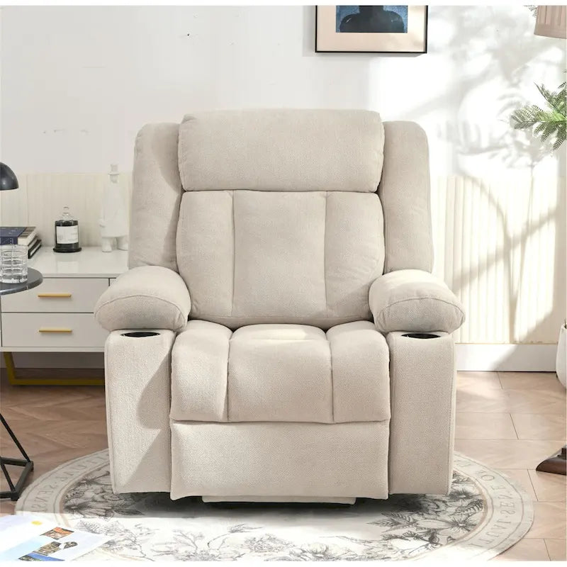 Fauteuil inclinable électrique en velours avec repose-pieds étendu et porte-gobelets