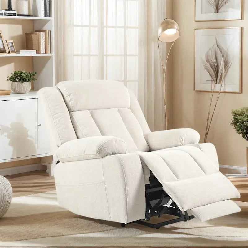 Fauteuil inclinable électrique en velours avec repose-pieds étendu et porte-gobelets