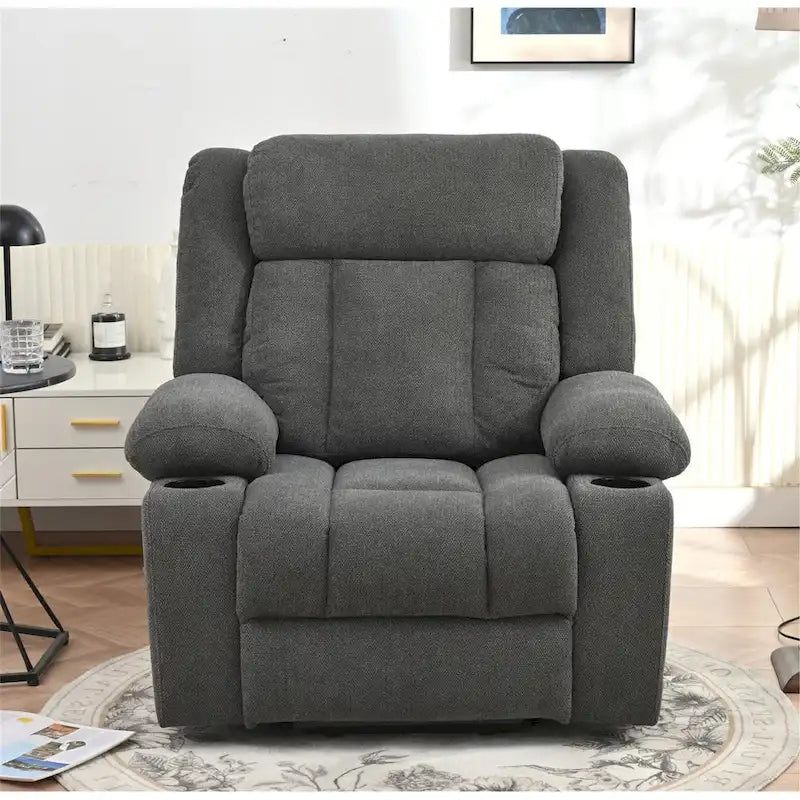 Fauteuil inclinable électrique en velours avec repose-pieds étendu et porte-gobelets