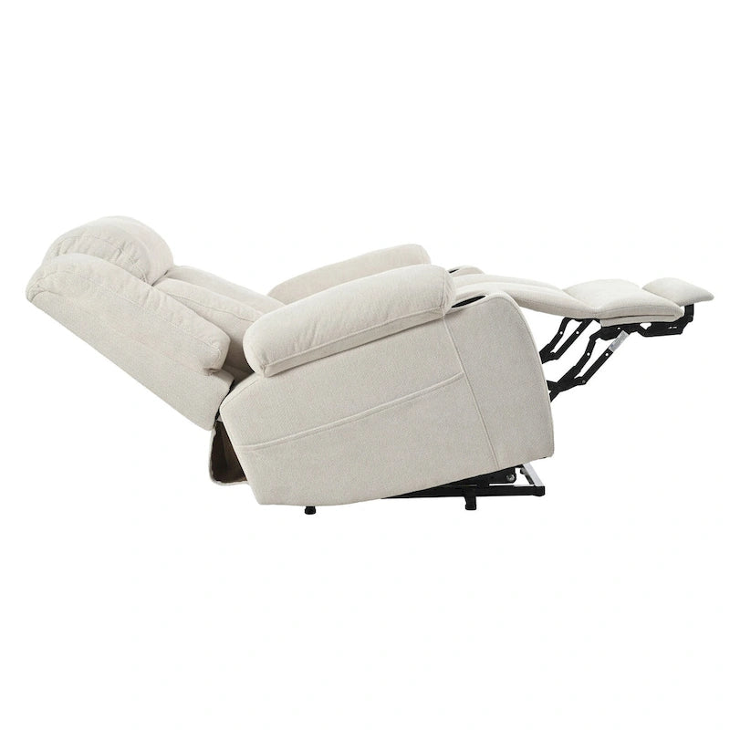 Fauteuil inclinable électrique en velours avec repose-pieds étendu et porte-gobelets