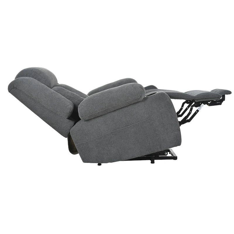 Fauteuil inclinable électrique en velours avec repose-pieds étendu et porte-gobelets