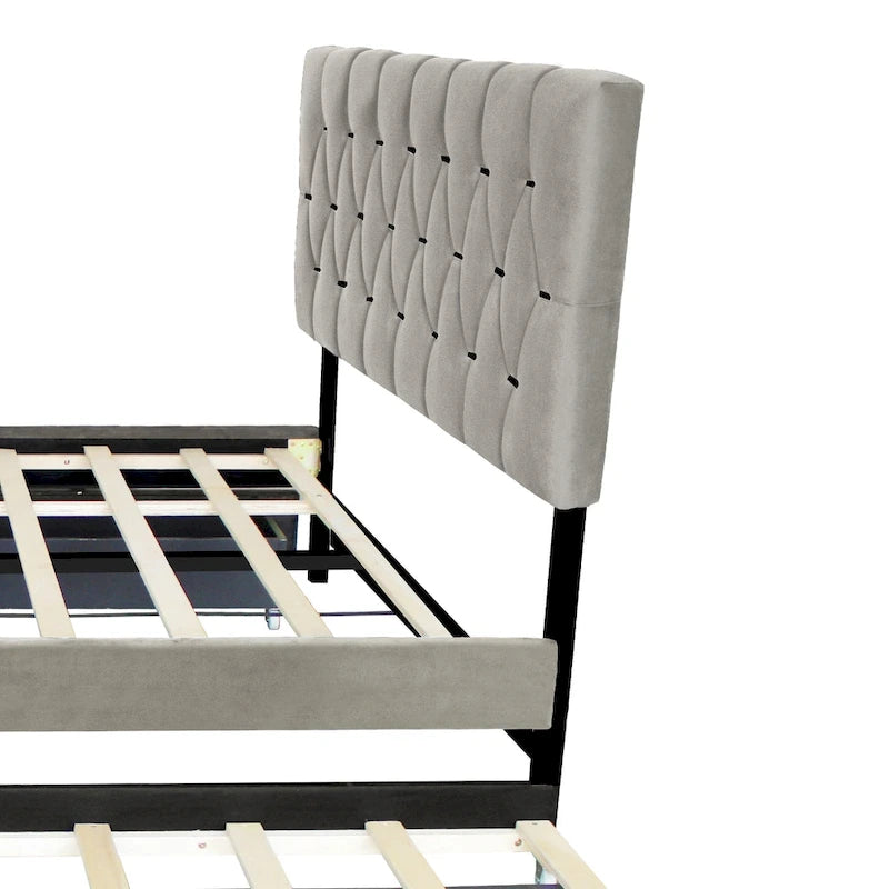 Lit rembourré plateforme Queen Size avec tête de lit capitonnée et tiroirs de rangement