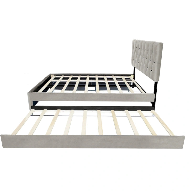 Lit rembourré plateforme Queen Size avec tête de lit capitonnée et tiroirs de rangement