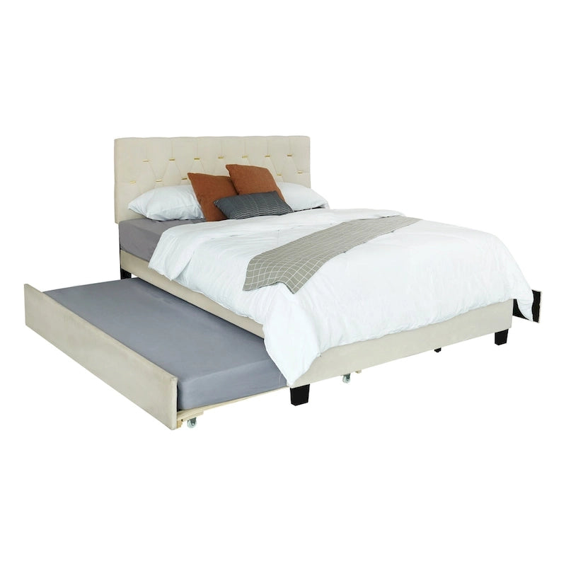 Lit rembourré plateforme Queen Size avec tête de lit capitonnée et tiroirs de rangement