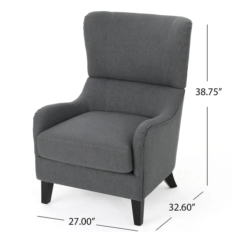 Fauteuil club capitonné à oreilles et dossier haut avec pieds en bois de bouleau