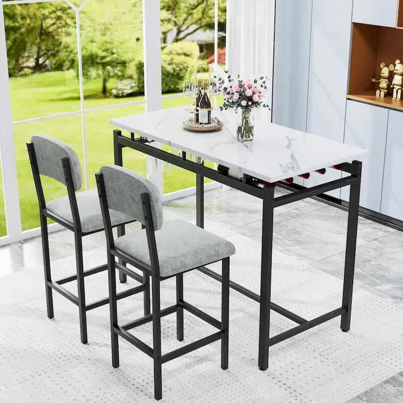Table de bar moderne en marbre avec structure en acier noir