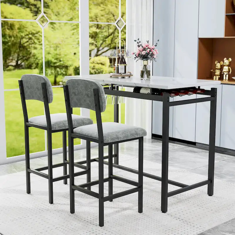 Table de bar moderne en marbre avec structure en acier noir
