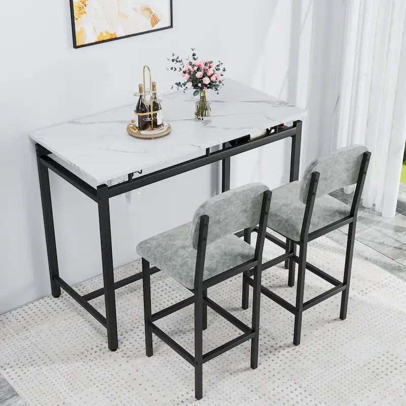 Table de bar moderne en marbre avec structure en acier noir