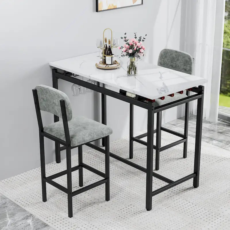 Table de bar moderne en marbre avec structure en acier noir
