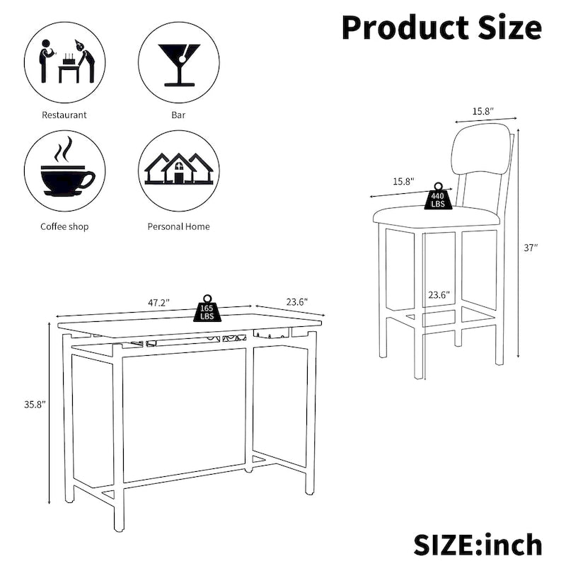 Table de bar moderne en marbre avec structure en acier noir