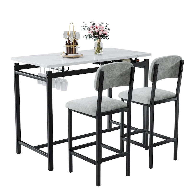 Table de bar moderne en marbre avec structure en acier noir