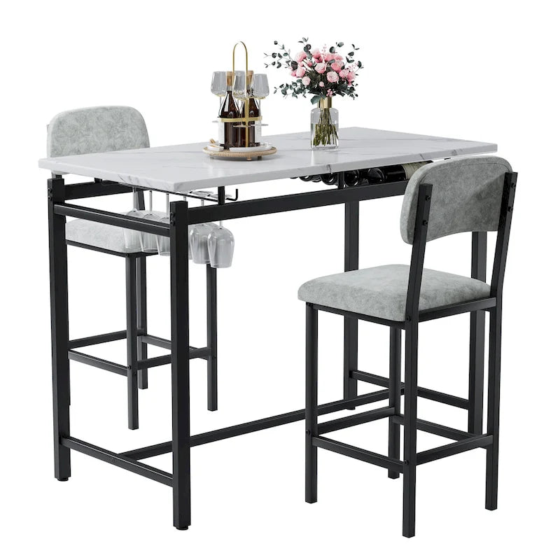 Table de bar moderne en marbre avec structure en acier noir
