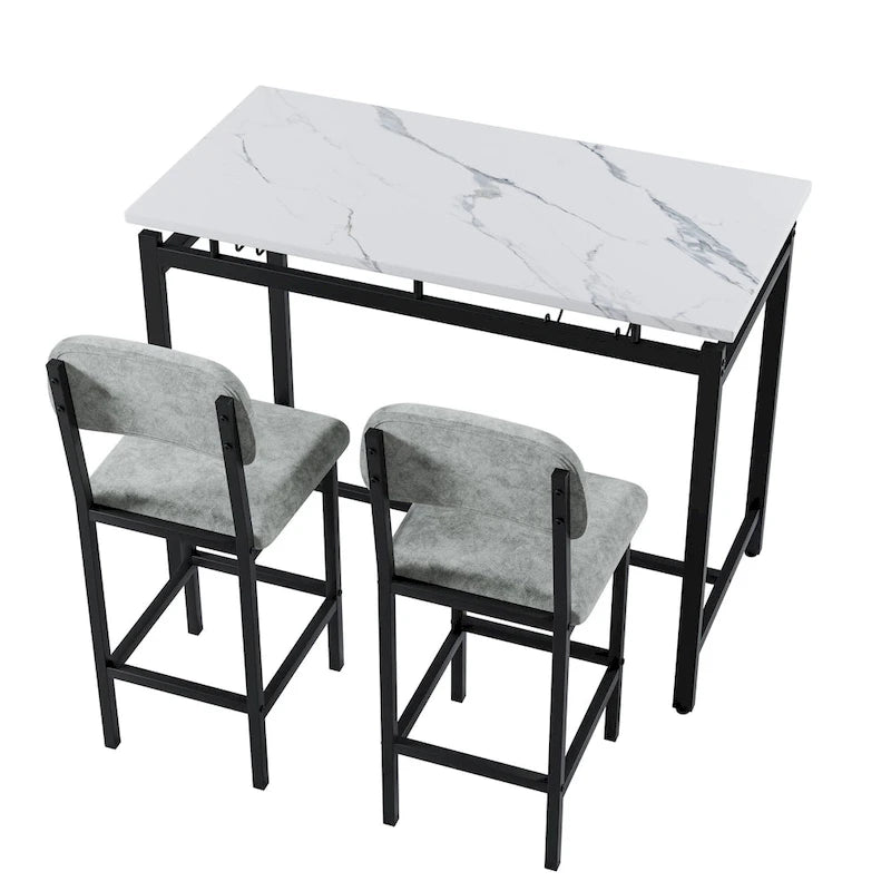 Table de bar moderne en marbre avec structure en acier noir