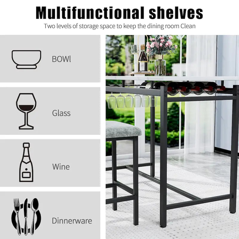 Table de bar moderne en marbre avec structure en acier noir