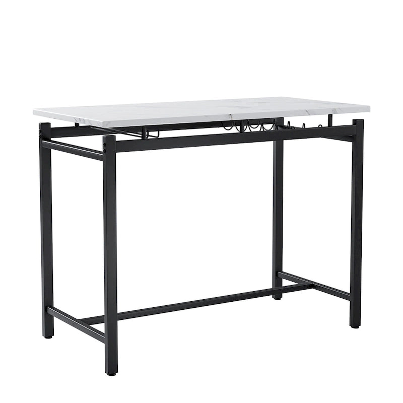 Table de bar moderne en marbre avec structure en acier noir