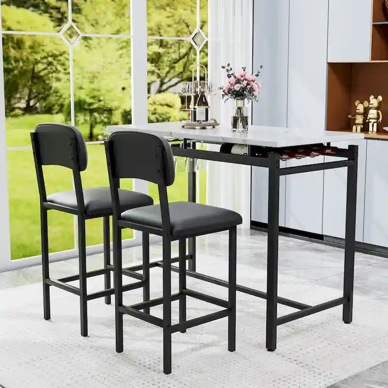 Table de bar moderne en marbre avec structure en acier noir