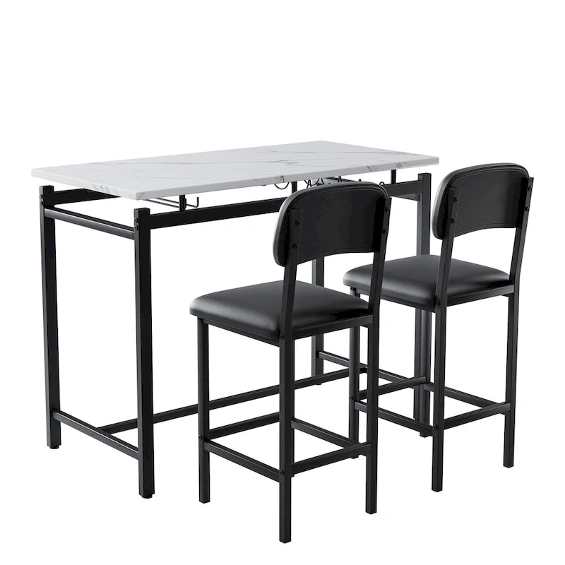 Table de bar moderne en marbre avec structure en acier noir