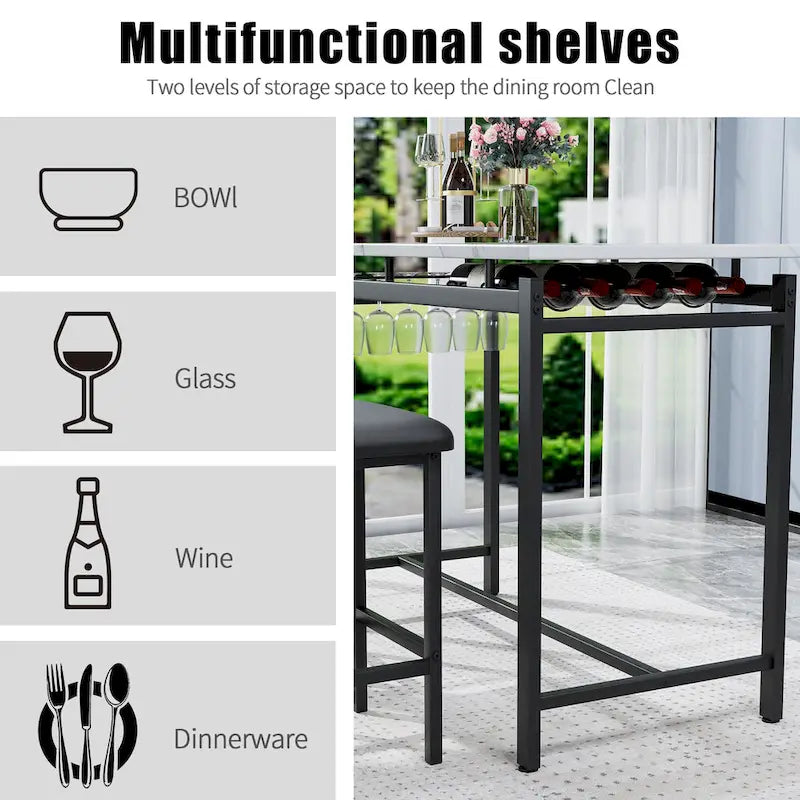 Table de bar moderne en marbre avec structure en acier noir