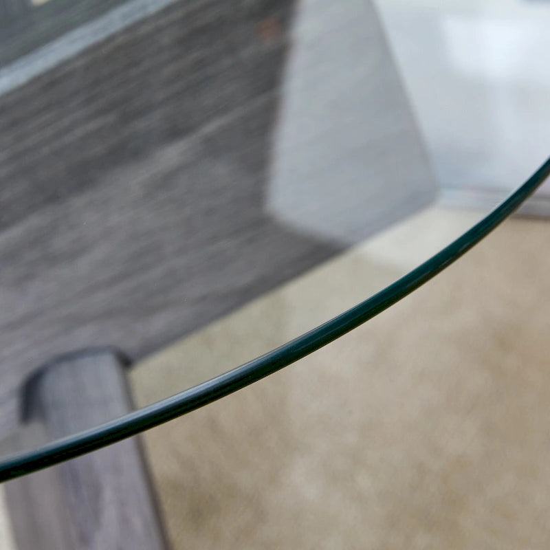 Table basse ronde moderne en verre avec plateau en verre trempé et pieds en MDF