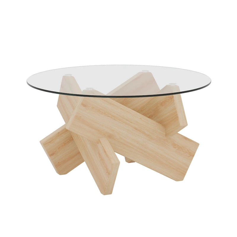 Table basse ronde moderne en verre avec plateau en verre trempé et pieds en MDF