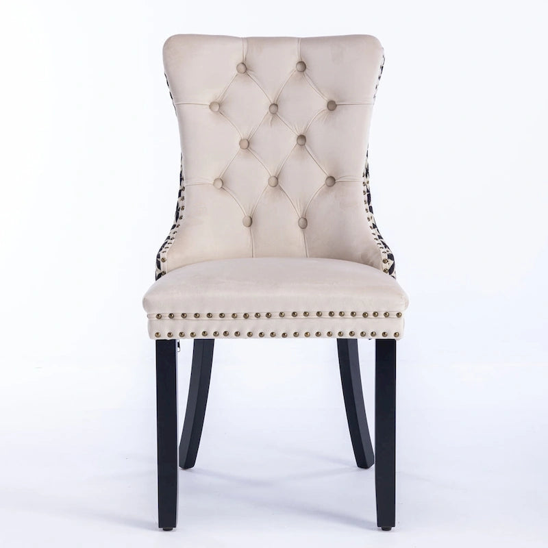 Chaise de salle à manger classique en velours, avec haut dossier et rivets décoratifs